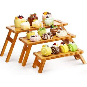 Wooden Foldable Cupcake Tier Stand 3 Tier Cupcake Tower Holder Irregular Edges